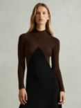 Reiss Hope Colour Block Ribbed Midi Dress, Chocolate/Black