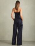 Reiss Lois Strapless Belted Wide Leg Utility Jumpsuit, Navy