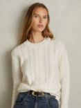 Reiss Libby Wool Cashmere Blend Cable Knit Jumper, Cream