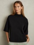 Reiss Amaya Oversized Rib Neck T-Shirt, Black