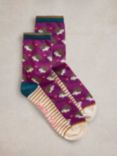 White Stuff Hedgehog Embroidered Socks, Purple/Multi