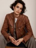 Mint Velvet Leather Biker Jacket, Tan