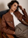 Mint Velvet Leather Biker Jacket, Tan