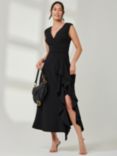 Jolie Moi Wrap Front Frill Maxi Dress, Black