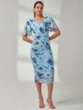 Jolie Moi Floral Angel Sleeve Mesh Midi Dress, Blue