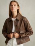 Reiss Hanson Leather Jacket, Chocolate