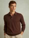 Reiss Trafford Wool Polo Shirt, Treacle Brown