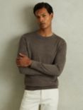 Reiss Wessex Wool Crew Jumper, Dark Brown Melange