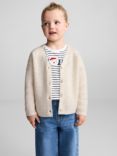 Mango Kids' Freya Ribbed Knitted Cardigan, Light Beige