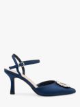 Paradox London Cerys Satin Crystal Buckle Pointed Heeled Courts, Navy