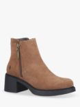 Hush Puppies Adele Suede Chunky Block Heeled Ankle Boots, Tan