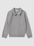 Reiss Kids' Grange Wool Cashmere Blend Collar Long Sleeve Knit Top, Grey Melange