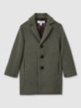 Reiss Kids' Gable Wool Blend Coat, Green Smoke