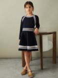 Reiss Kids' Fallon Stripe Detail Flared Dress, Navy