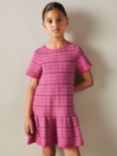 Reiss Kids' Shona Metallic Check Flippy Hem T-Shirt Dress, Pink