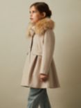 Reiss Kids' Nicole Wool Blend Faux Fur Collar Coat, Oatmeal