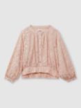 Reiss Kids' Ellen Foil Leopard Print Blouse, Pink