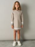 Reiss Kids' Leandra Stripe Detail Hoodie Dress, Mink