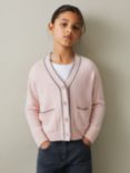 Reiss Kids' Juni Wool Cashmere Blend Contrast Tipped Cardigan, Pink