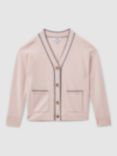 Reiss Kids' Juni Wool Cashmere Blend Contrast Tipped Cardigan, Pink