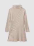 Reiss Kids' Cady Wool Cashmere Blend Roll Neck Jumper Dress, Oatmeal