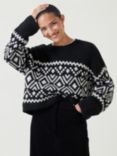 HUSH Kelsey Fair Isle Wool Blend Jumper, Black/Ivory