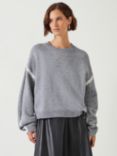 HUSH Whitney Wool Blend Stitch Detail Oversized Jumper, Light Grey Marl