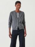 HUSH Daphne Cashmere Button Cardigan, Mid Grey Marl