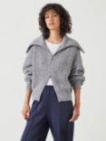 HUSH Zara Alpaca Wool Blend Zipped Cardigan, Mid Grey Marl