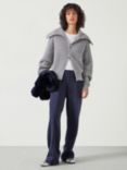 HUSH Zara Alpaca Wool Blend Zipped Cardigan, Mid Grey Marl