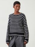 HUSH Casey Stripe Wool Blend Jumper, Black/White