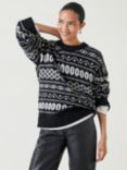 HUSH Georgie Fair Isle Wool Blend Jumper, Black/Ivory