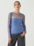 HUSH Una Sparkle Mesh Top, Dusty Blue