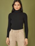 Yumi Ribbed Roll Neck Jumper, Black