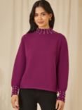 Yumi Pearl Embellished Jumper, Plum