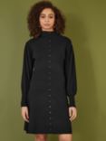 Yumi Rib Knit Shirt Dress, Black