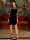 Yumi  Velvet Sheer Sleeve Dress, Black