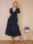 Yumi Velvet Midi Dress, Navy