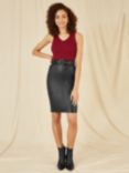 Yumi Faux Leather Belted Pencil Skirt, Black