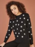 Yumi Embroidered Daisy Jumper, Black