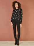 Yumi Embroidered Daisy Jumper, Black