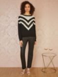 Yumi Sequin Chevron Relaxed Jumper, Black