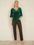 Yumi Velvet Fluted Sleeve Blouse, Green