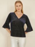 Yumi Sparkle Velvet Fluted Sleeve Blouse, Navy