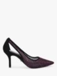 Carvela Hotsox Embellished Mesh Cut Out Heeled Courts, Black/Pink