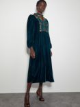 Monsoon Lisa Velvet Dress, Peacock