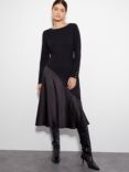 Monsoon Saz Satin Knit Dress, Black