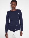 Monsoon Blythe Button Wool Blend Jumper, Navy