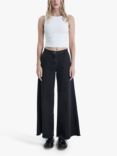 James Lakeland Frayed Wide Leg Jeans, Black