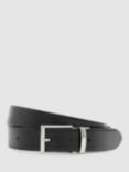 Reiss Ryder Leather Debossed Logo Reversible Belt, Black